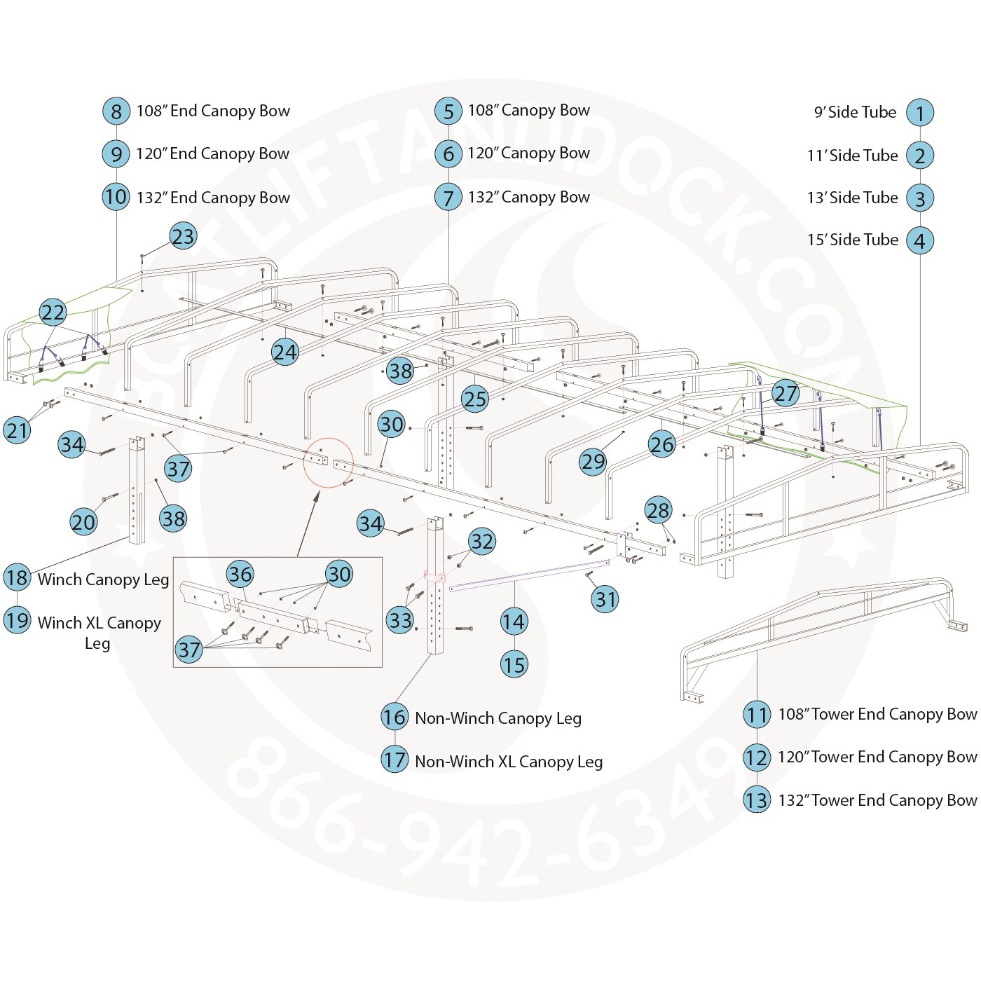 Craftlander High-Top Canopy Frame Parts Diagram