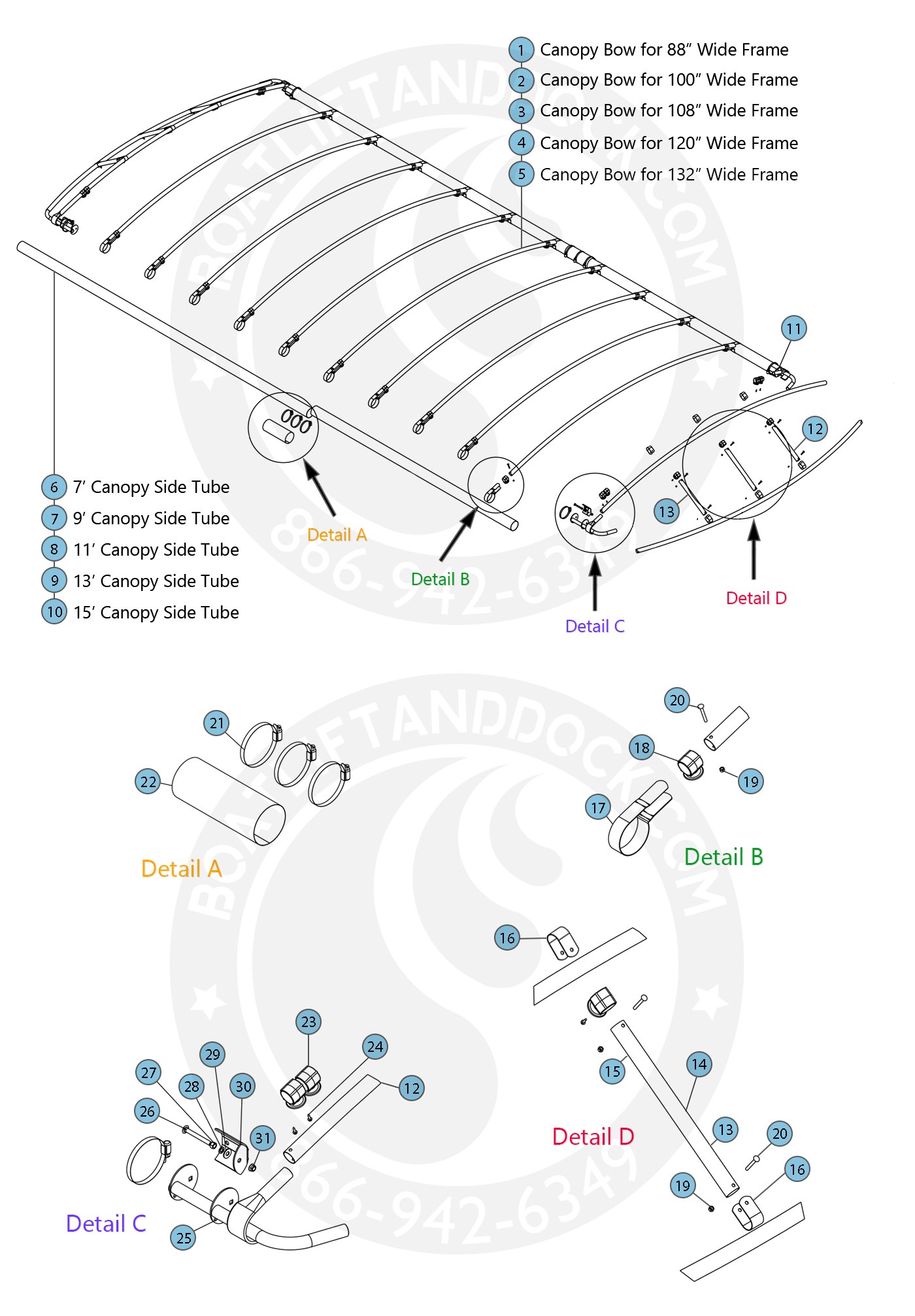 Shorestation Canopy Frame Parts Diagram