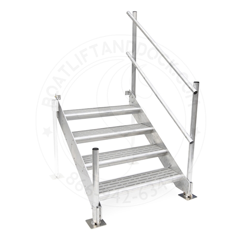 4 Step Aluminum Titan Dock Stair w/ Handrail - 3 W