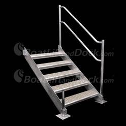 MaxStep Aluminum Dock Stair with Handrail - 5 Step x 48" Wide 5 Step Aluminum Dock Stair with Handrail
